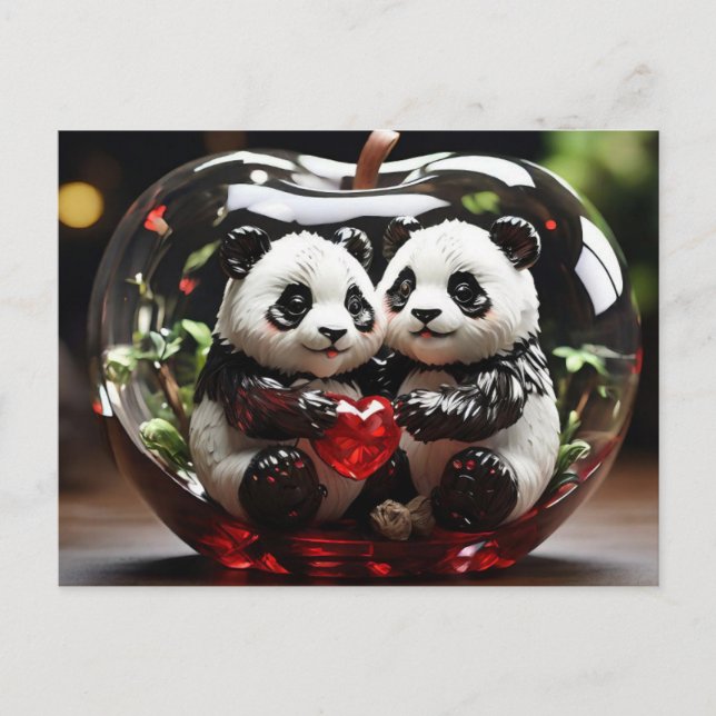 Pandas in Glass Heart Helg Vykort (Framsida)