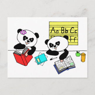 Pandas learning at school vykort