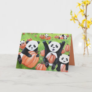 Pandas och Pumpkins Fall Greeting Card Kort