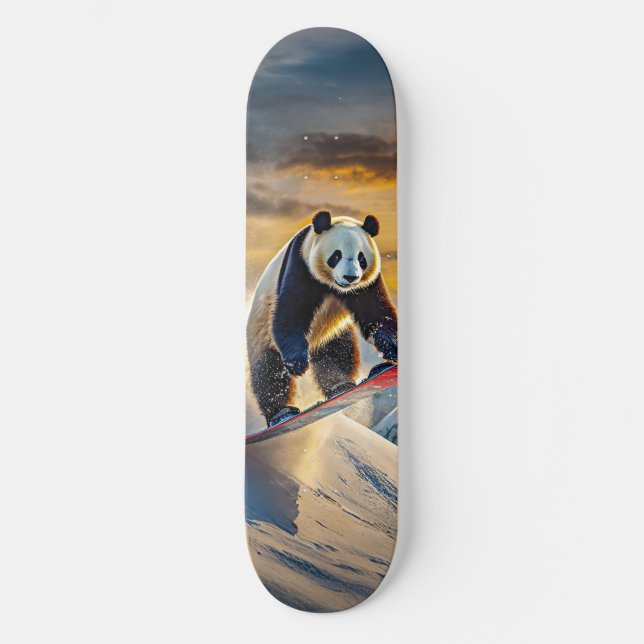 Pandas on Snowboard Design by Rik AMeN Gill Mini Skateboard Bräda 18,5 Cm (Framsida)