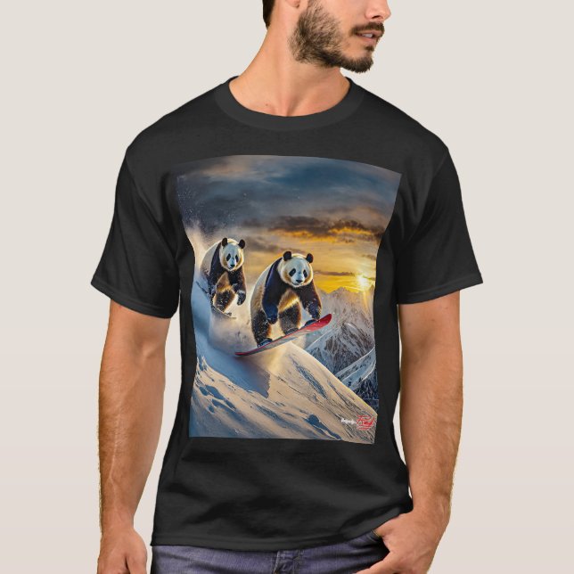 Pandas on Snowboard Design by Rik AMeN Gill T Shirt (Framsida)
