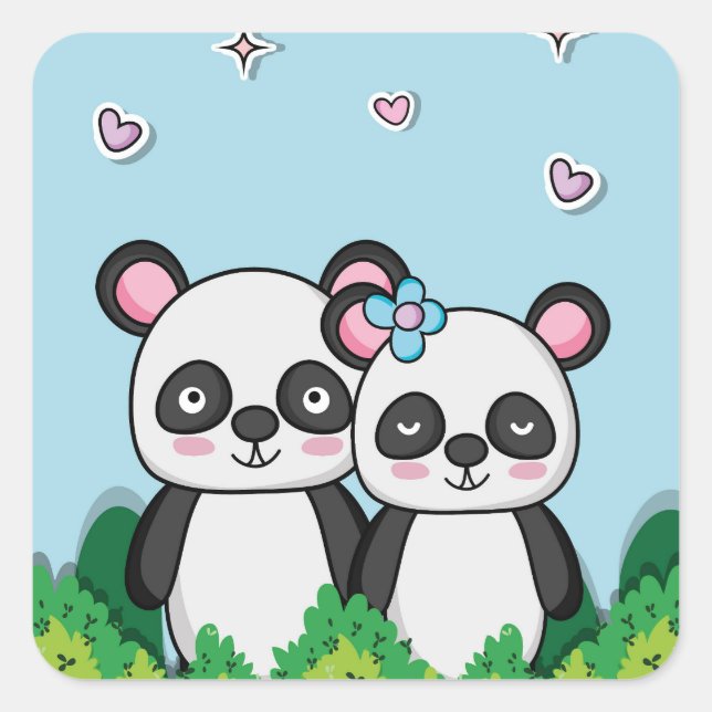 Pandas par fyrkantigt klistermärke (Framsida)