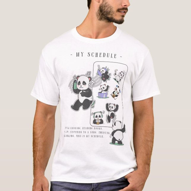 Pandas Perfekt Day T-Shirt: Sov, Ät, Läs, Rep. T Shirt (Framsida)