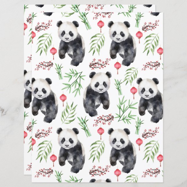Pandas Scrapbook Paper (Fram/baksida)