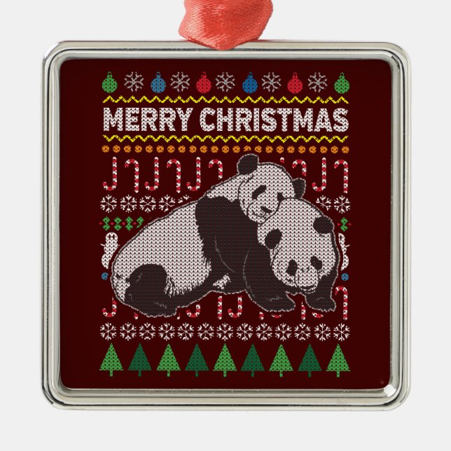 Pandas Ugly jul Sweater Wildlife Series Julgransprydnad Metall (Framsidan)