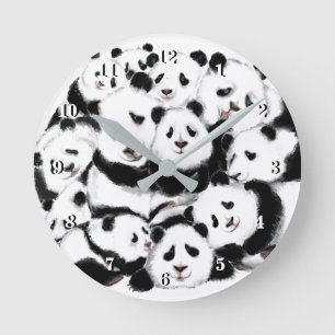 Pandas Wall Clock Big Hugs - Black White Painting Rund Klocka