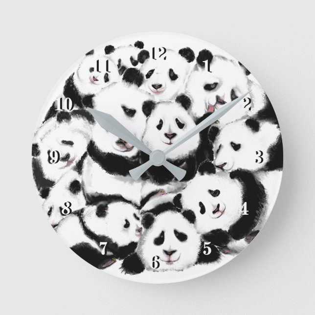 Pandas Wall Clock Big Hugs - Black White Painting Rund Klocka (Framsida)