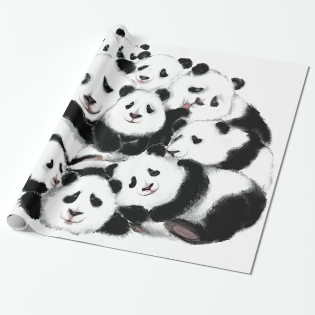 Pandas Wrapping Papper Family Gift Presentpapper (Utrullad)