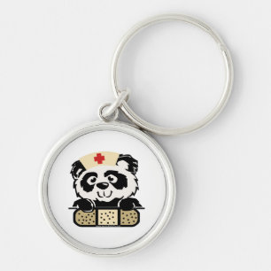 Pandasjuksköterska Rund Silverfärgad Nyckelring