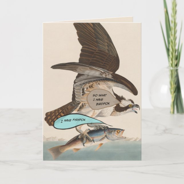 Pandemiskt lustigt födelsedagskort birdpox mot fis kort (Framsida)