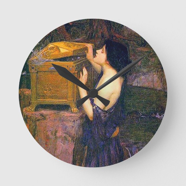 Pandora av John William Waterhouse Rund Klocka (Framsida)