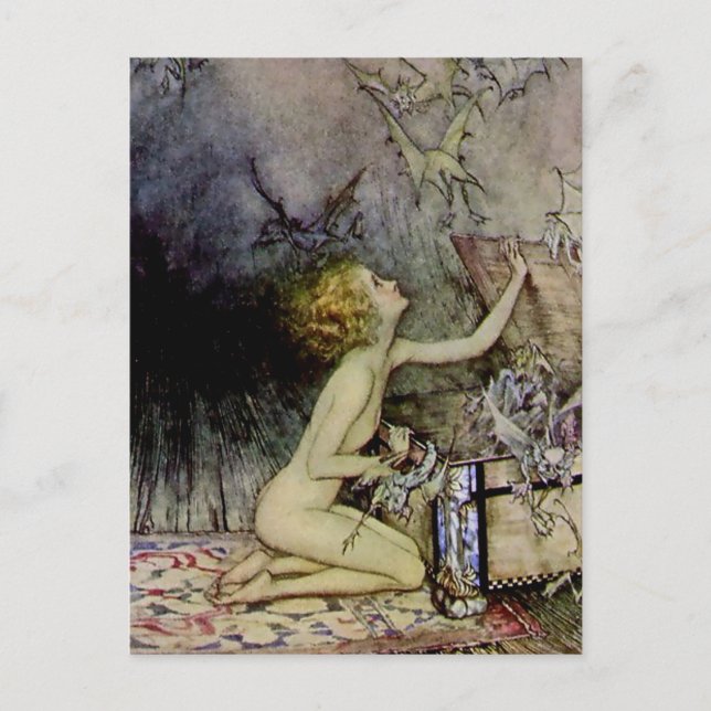 “Pandora öppnar askan” av Arthur Rackham Vykort (Framsida)