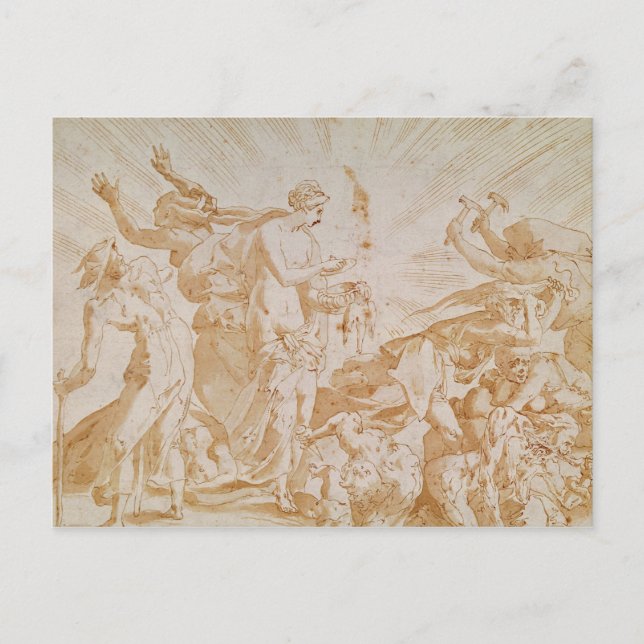 Pandora öppnar lådan vykort (Framsida)