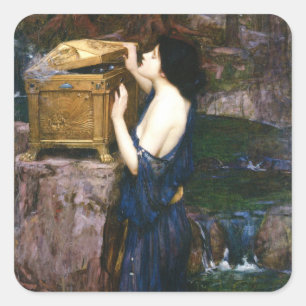 Pandoras ask - John William Waterhouse Fyrkantigt Klistermärke