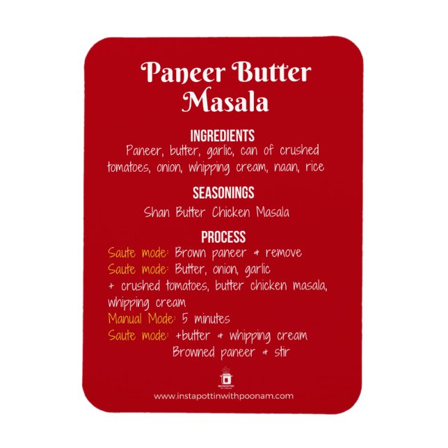 Paneer Butter Masala Rececipe Magnet for Instant P (Vertikal)