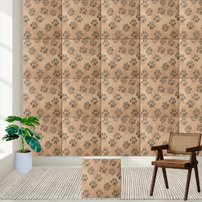 Panelen Charming Paw Print Mönster Kakelplatta (Charming Paw Print Pattern Tile)
