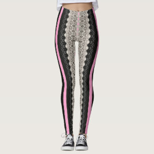 Paneler med svart och vit Snöre med Rosa Leggings
