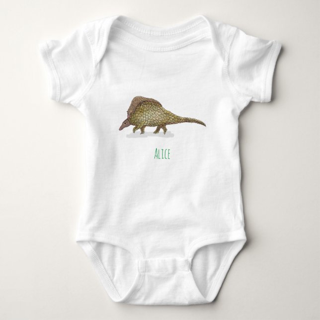 Pangolin baby 1-biet-kroppsdräkt med baby namn t shirt (Framsida)
