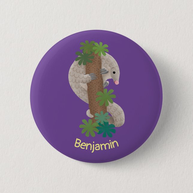 Pangolin i Cute lycklig, anteater-illustration Knapp (Framsida)