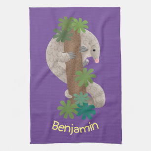 Pangolin i Cute lycklig, anteater-illustration Kökshandduk