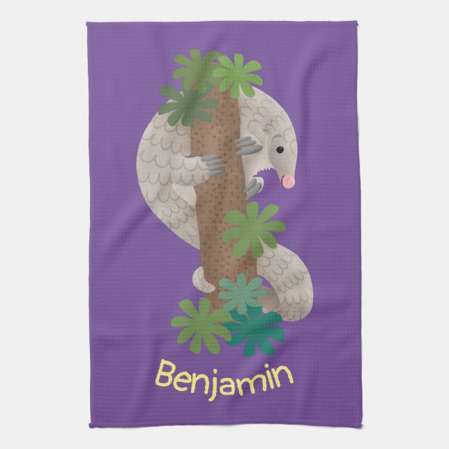 Pangolin i Cute lycklig, anteater-illustration Kökshandduk (Vertikal)