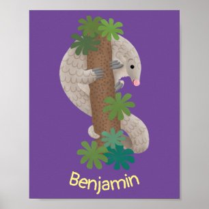 Pangolin i Cute lycklig, anteater-illustration Poster