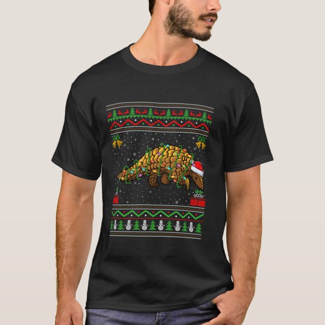 Pangolin jul Ljus Santa Ugly Sweater Julafton T Shirt (Framsida)