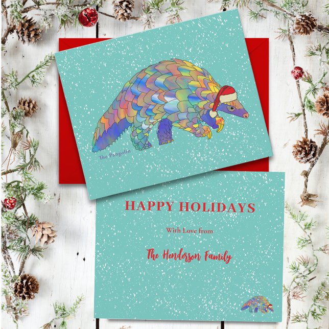 Pangolin Jul Santa Söt Utrotningshotade Arter Budg (Pangolin white christmas custom greetings card)