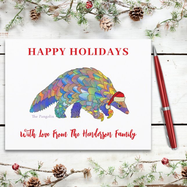Pangolin Jul Söt Utrotningshotad Art Helg Vykort (Christmas pangolin custom holiday greetings postcard)