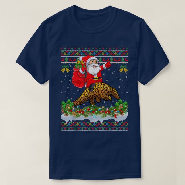 Pangolin Julafton Pajamas Ugly Santa Riding Pangol T Shirt (Design framsida)
