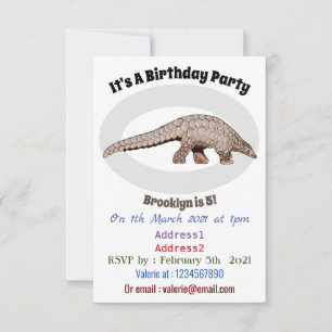 Pangolin-tecknad illustration inbjudningar