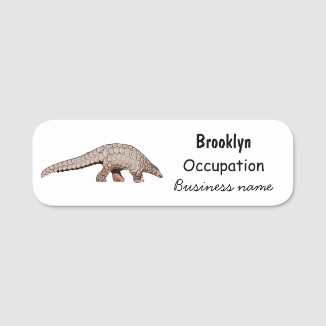 Pangolin-tecknad illustration namnbricka (Framsida)