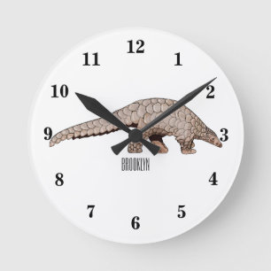 Pangolin-tecknad illustration rund klocka