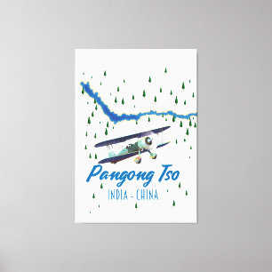 Pangong Tso India China karta poster. Canvastryck