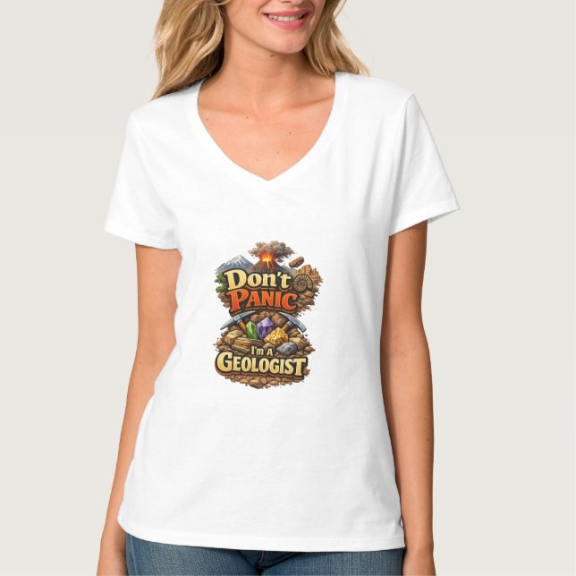 Panicera inte, jag är geolog t shirt (Framsida)