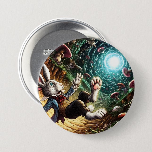 Panickad bunny som sjunker ned längs kaninen Hål Knapp (Framsida & baksida)