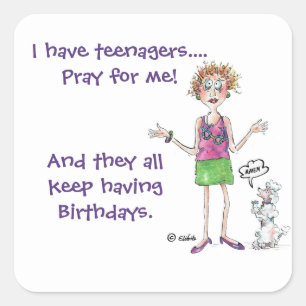 Panickat Mor med Tonåringar med födelsedag Fyrkantigt Klistermärke