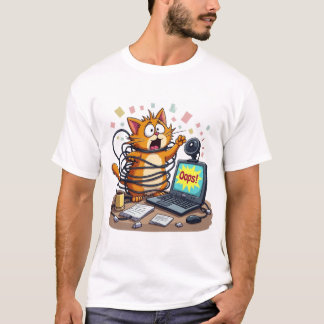 Panikslagen katt kablar kaos distansarbete Oj T Shirt