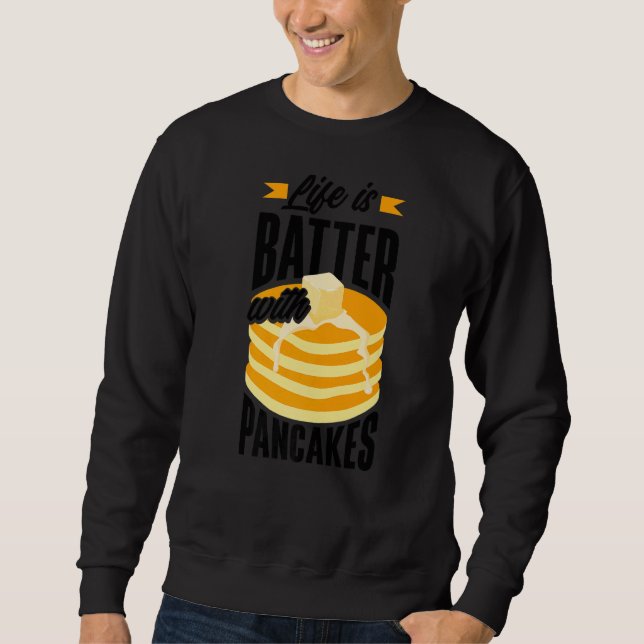 Pankecake Maker-frukost är en batterilivslängd med Lång Ärmad Tröja (Framsida)