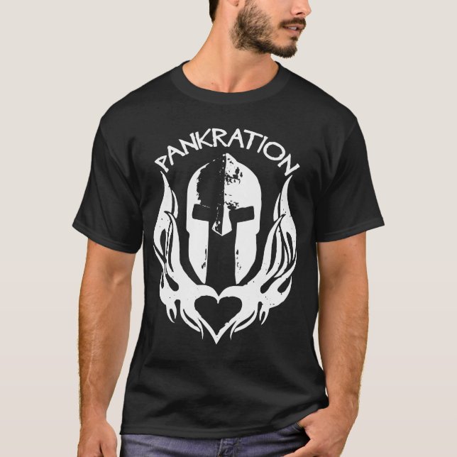 Pankration Spartan Helmet with Heart Flames T Shirt (Framsida)
