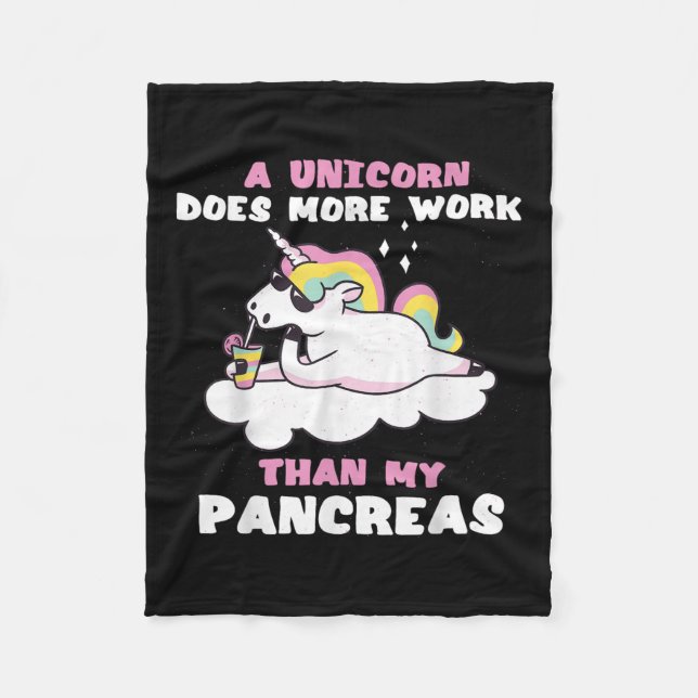 Pankreas Funny Unicorn typ 1 Diabetes Blod Fleecefilt (Framsidan)