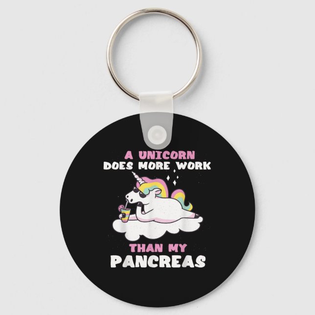Pankreas Funny Unicorn typ 1 Diabetes Blod Nyckelring (Framsida)