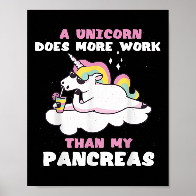 Pankreas Funny Unicorn typ 1 Diabetes Blod Poster (Framsidan)