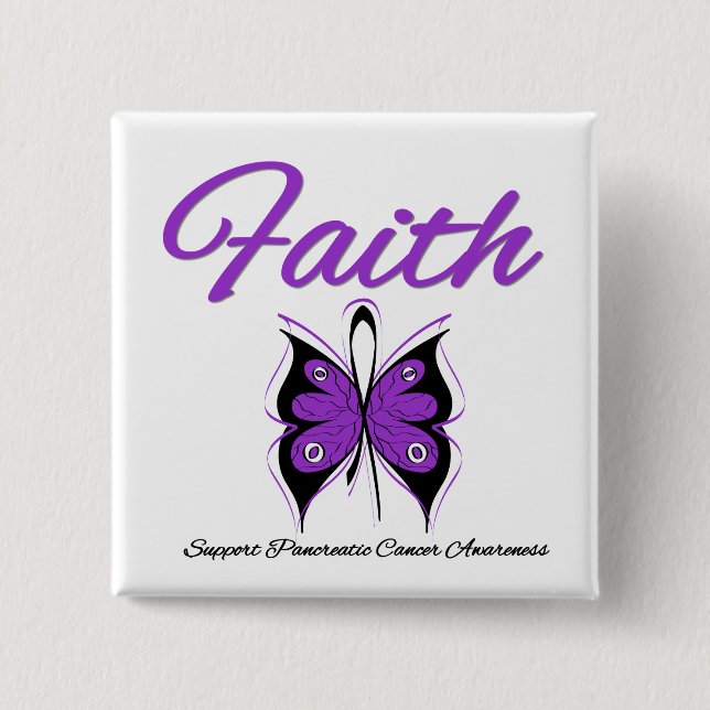 Pankreascancer Faith Butterfly Ribbon Knapp (Framsida)