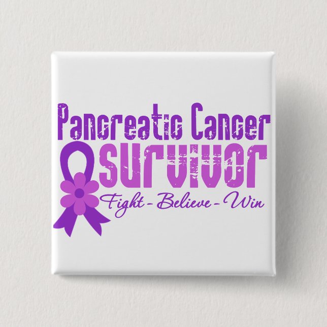 Pankreascancer Survivor Flower Ribbon Knapp (Framsida)