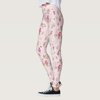 Pankrosa fantasiväsen och blommor i akvarell leggings
