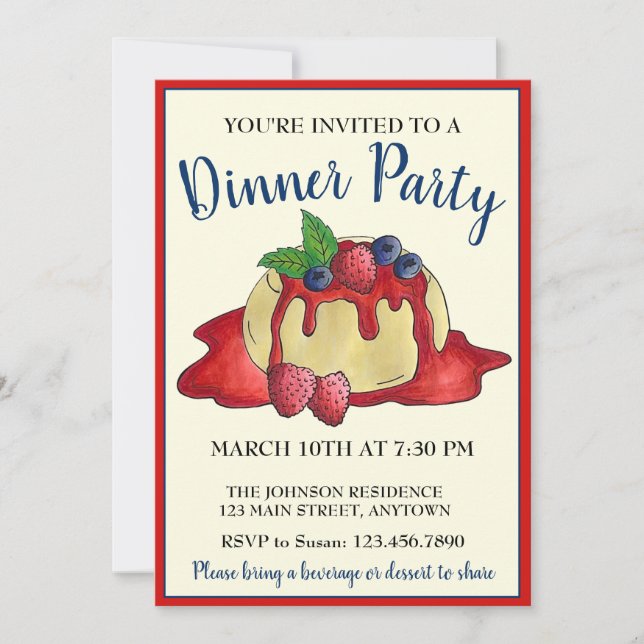 Panna Cotta Fresh Fruit Italy Food Dinner Party Inbjudningar (Framsida)