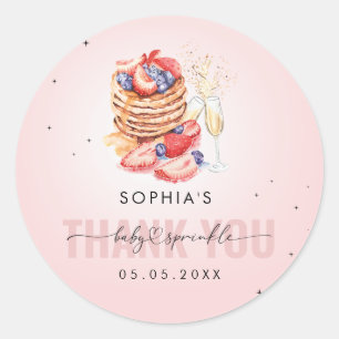 Pannkaka Brunch Bubbly Rosa Baby Strö Bröllopstårt Runt Klistermärke
