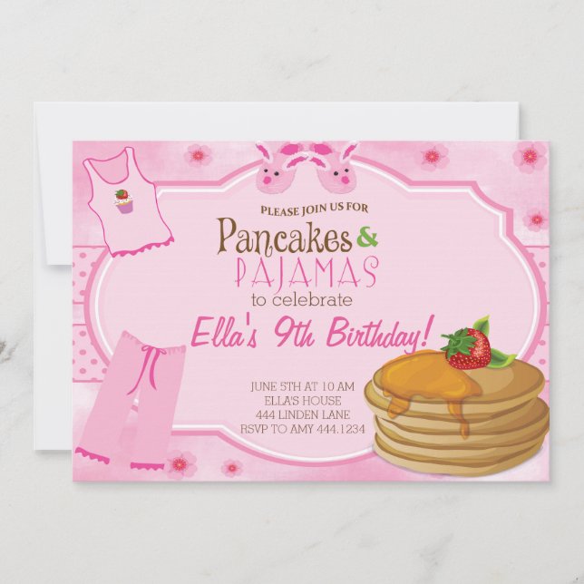 Pannkaka- och Pajamasfödelsedaginbjudningar Inbjudningar (Framsida)