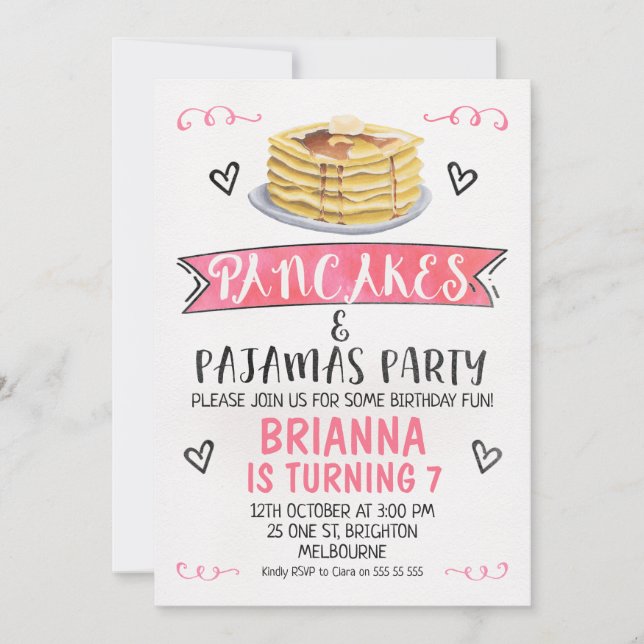 Pannkaka- och Pajamasfödelsedagsfest inbjudan (Framsida)